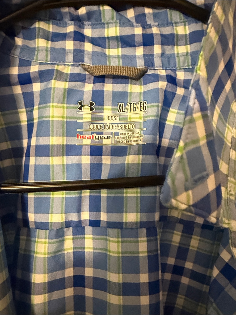 Under Armour Men's Blue and Light Green Plaid Short-Sleeve Button-Down Shirt - Picture 2 of 4